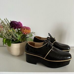 Dries Van Noten black & gold platform leather Oxford shoes - size 39 / US 8